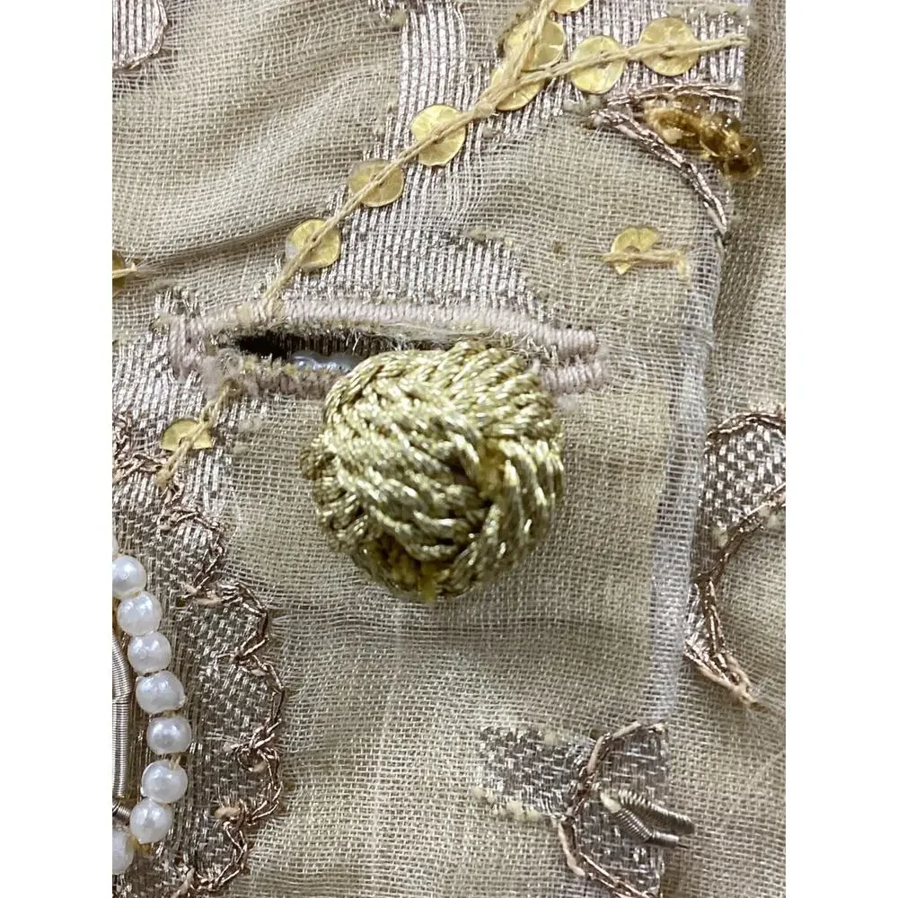 VTG Set Women’s Size M Scarf+Blazer Silk Gold Tone Knot Buttons Embroidered Gold